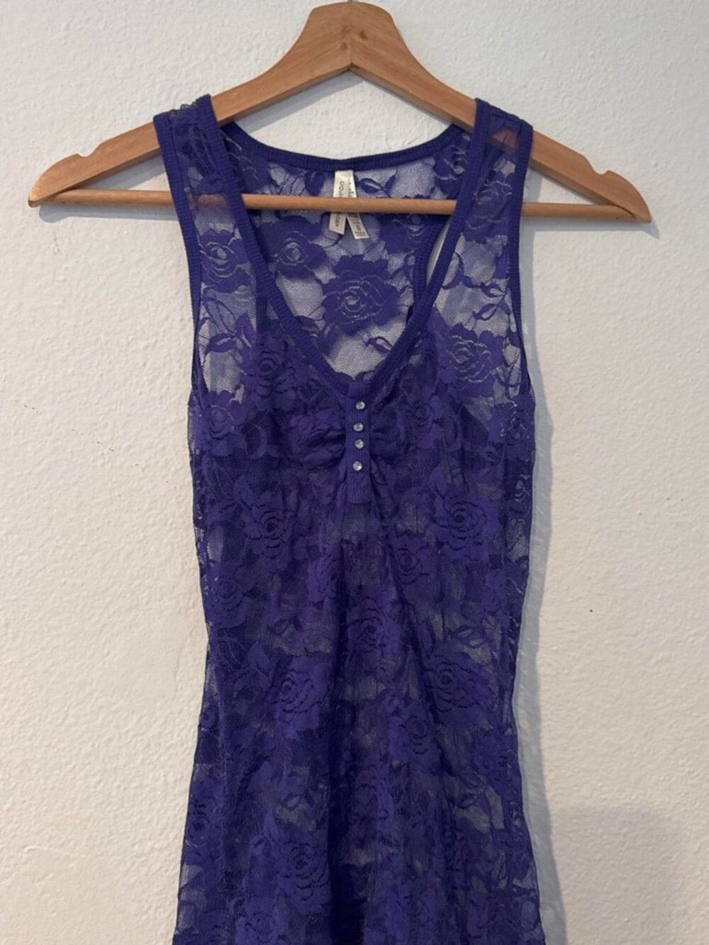 Purple lace tank with rose pattern, size S